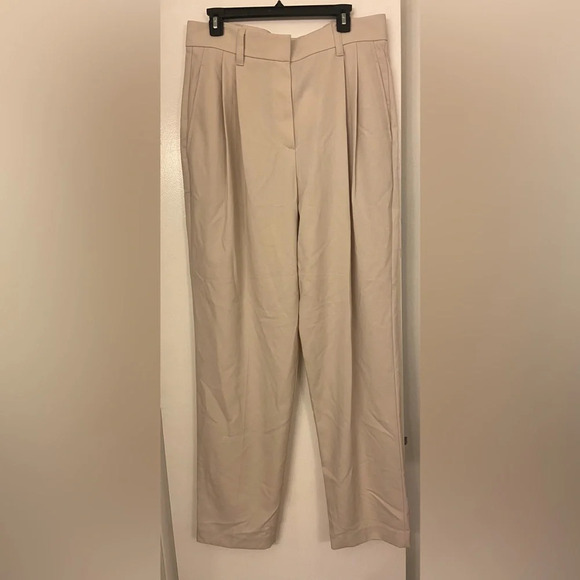 NWT Brunello Cucinelli Pleated Virgin Wool Trousers Latte Size 12 - Picture 1 of 11